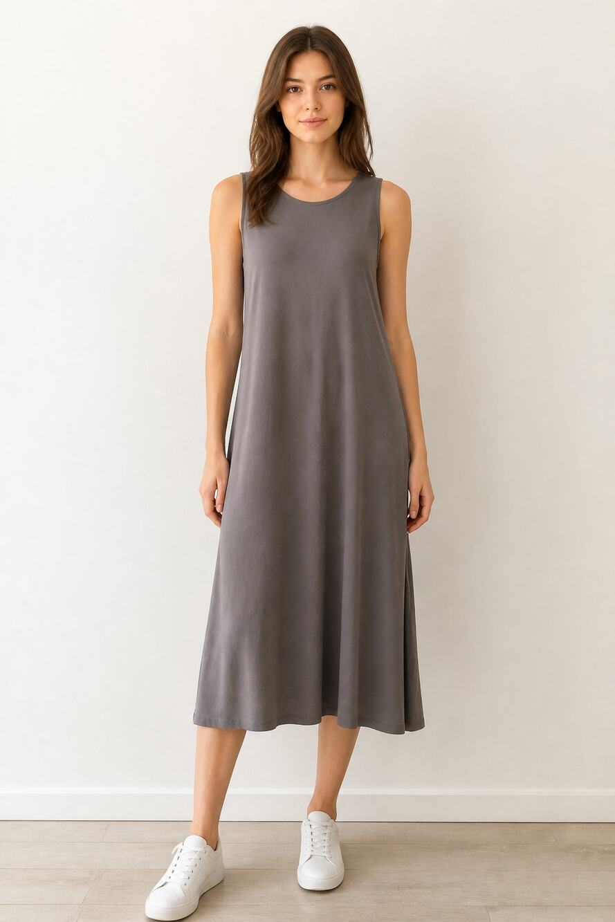 Eileen Fisher Women's Gray 100% Silk Sleeveless Shift Dress Size M